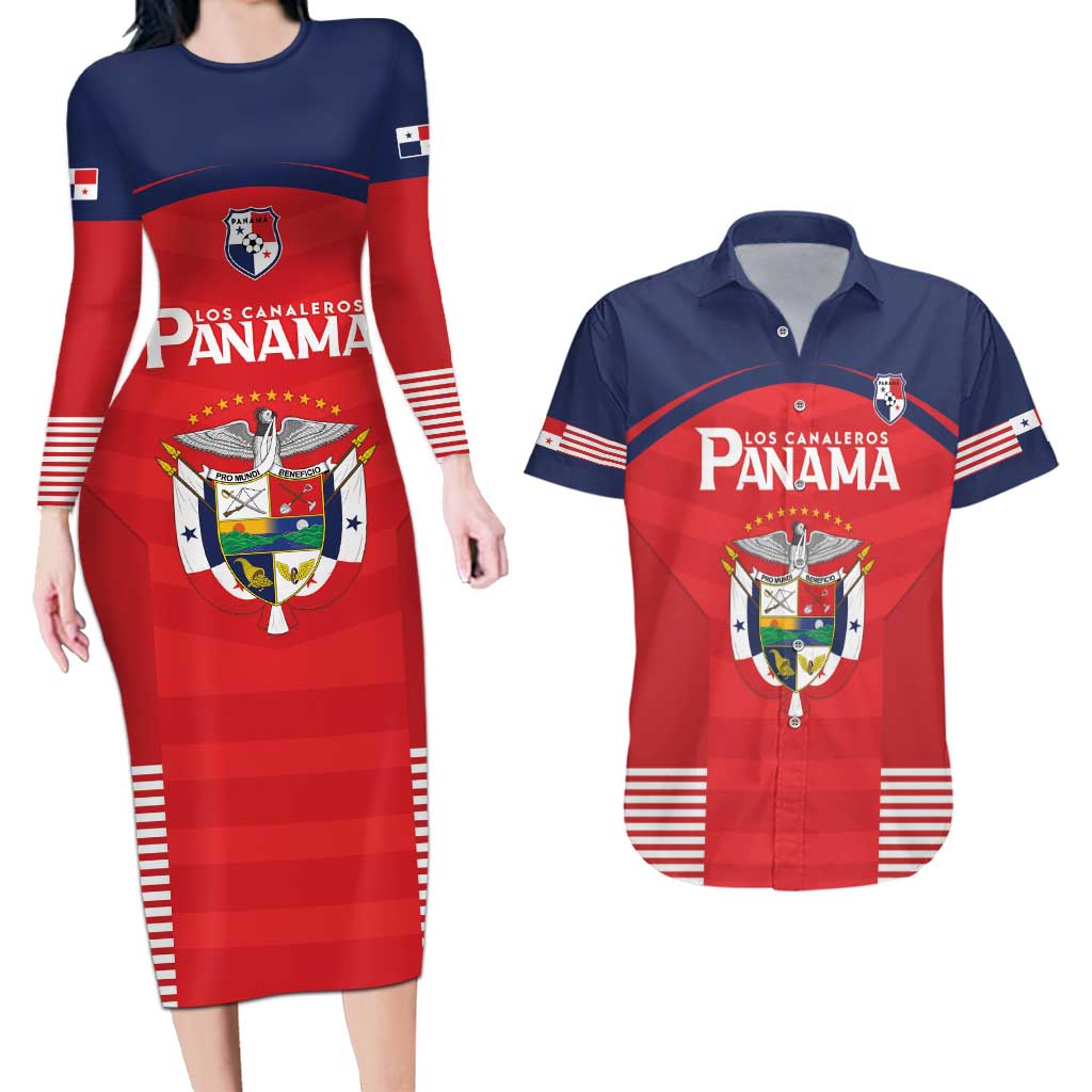 Custom Panama Football Couples Matching Long Sleeve Bodycon Dress and Hawaiian Shirt Go Los Canaleros Go