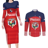 Custom Panama Football Couples Matching Long Sleeve Bodycon Dress and Long Sleeve Button Shirt Go Los Canaleros Go