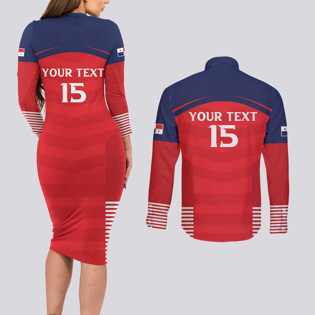 Custom Panama Football Couples Matching Long Sleeve Bodycon Dress and Long Sleeve Button Shirt Go Los Canaleros Go