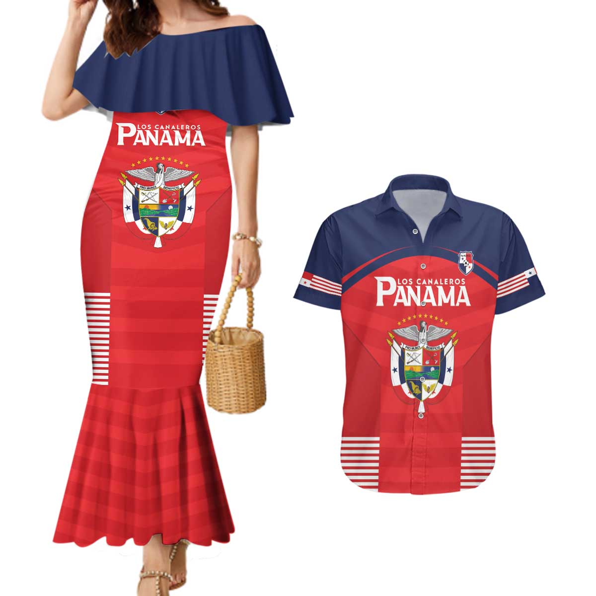 Custom Panama Football Couples Matching Mermaid Dress and Hawaiian Shirt Go Los Canaleros Go
