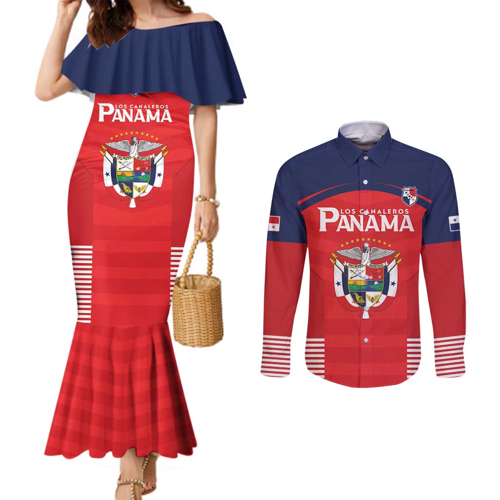 Custom Panama Football Couples Matching Mermaid Dress and Long Sleeve Button Shirt Go Los Canaleros Go