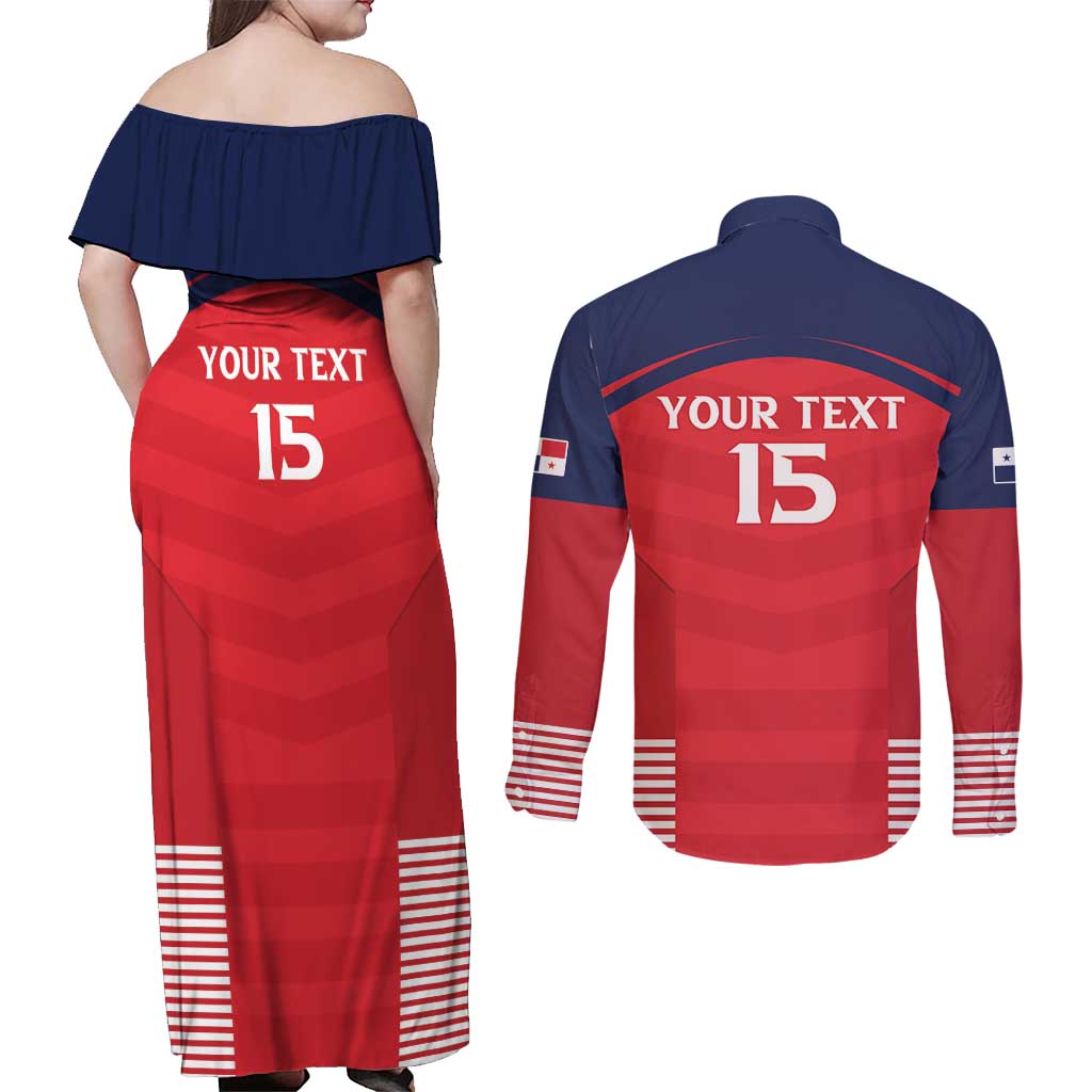 Custom Panama Football Couples Matching Off Shoulder Maxi Dress and Long Sleeve Button Shirt Go Los Canaleros Go