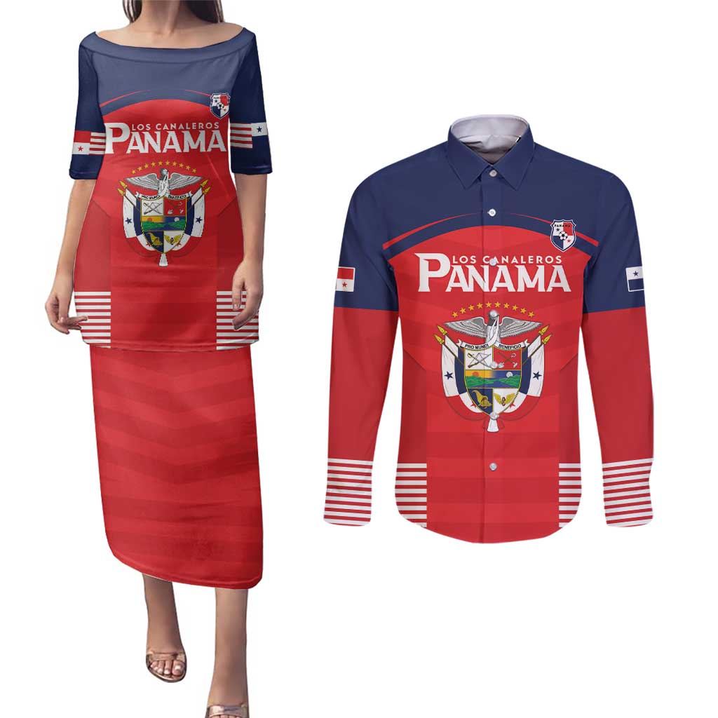 Custom Panama Football Couples Matching Puletasi and Long Sleeve Button Shirt Go Los Canaleros Go