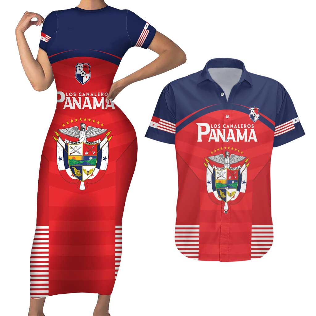 Custom Panama Football Couples Matching Short Sleeve Bodycon Dress and Hawaiian Shirt Go Los Canaleros Go