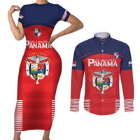 Custom Panama Football Couples Matching Short Sleeve Bodycon Dress and Long Sleeve Button Shirt Go Los Canaleros Go