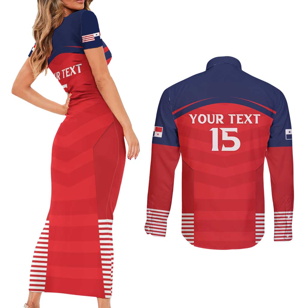 Custom Panama Football Couples Matching Short Sleeve Bodycon Dress and Long Sleeve Button Shirt Go Los Canaleros Go