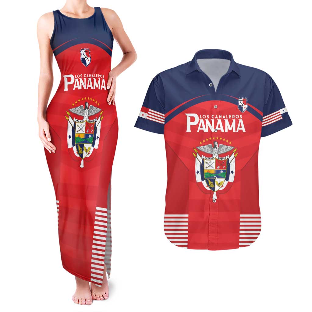 Custom Panama Football Couples Matching Tank Maxi Dress and Hawaiian Shirt Go Los Canaleros Go