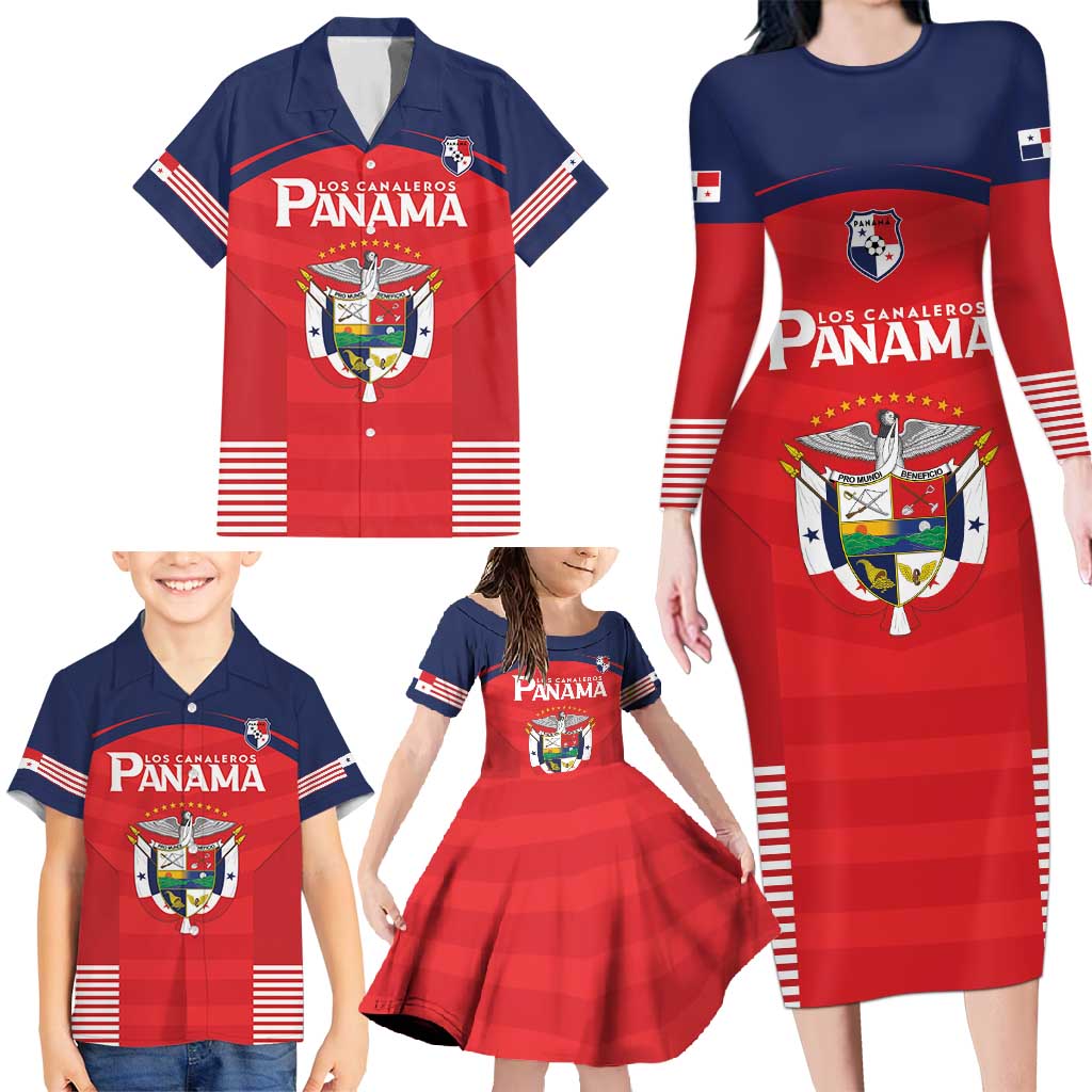 Custom Panama Football Family Matching Long Sleeve Bodycon Dress and Hawaiian Shirt Go Los Canaleros Go