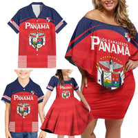 Custom Panama Football Family Matching Off Shoulder Short Dress and Hawaiian Shirt Go Los Canaleros Go