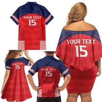Custom Panama Football Family Matching Off Shoulder Short Dress and Hawaiian Shirt Go Los Canaleros Go