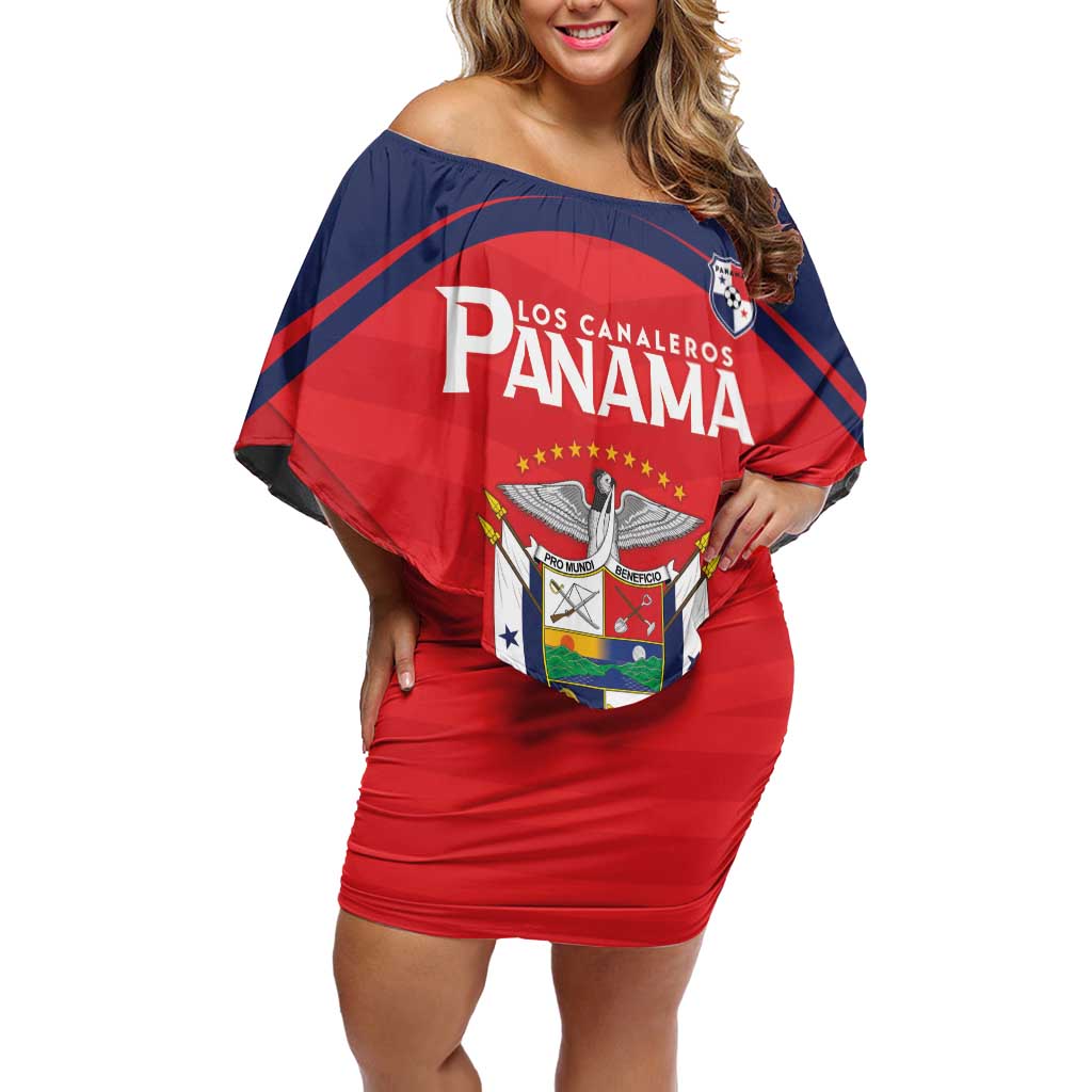 Custom Panama Football Family Matching Off Shoulder Short Dress and Hawaiian Shirt Go Los Canaleros Go