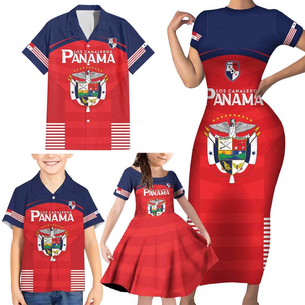 Custom Panama Football Family Matching Short Sleeve Bodycon Dress and Hawaiian Shirt Go Los Canaleros Go
