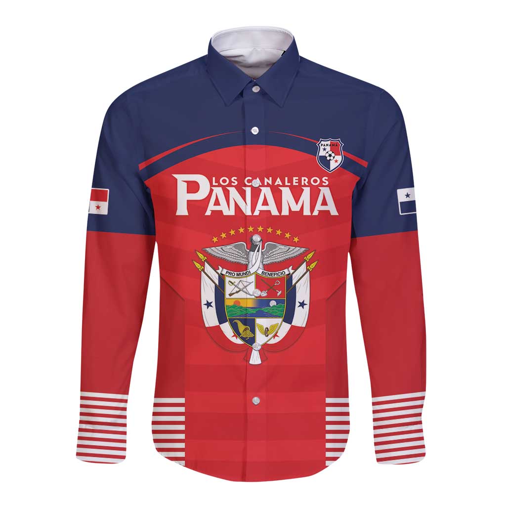 Custom Panama Football Long Sleeve Button Shirt Go Los Canaleros Go