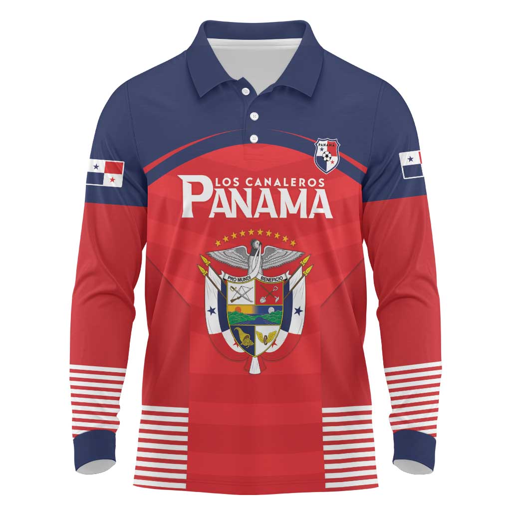 Custom Panama Football Long Sleeve Polo Shirt Go Los Canaleros Go