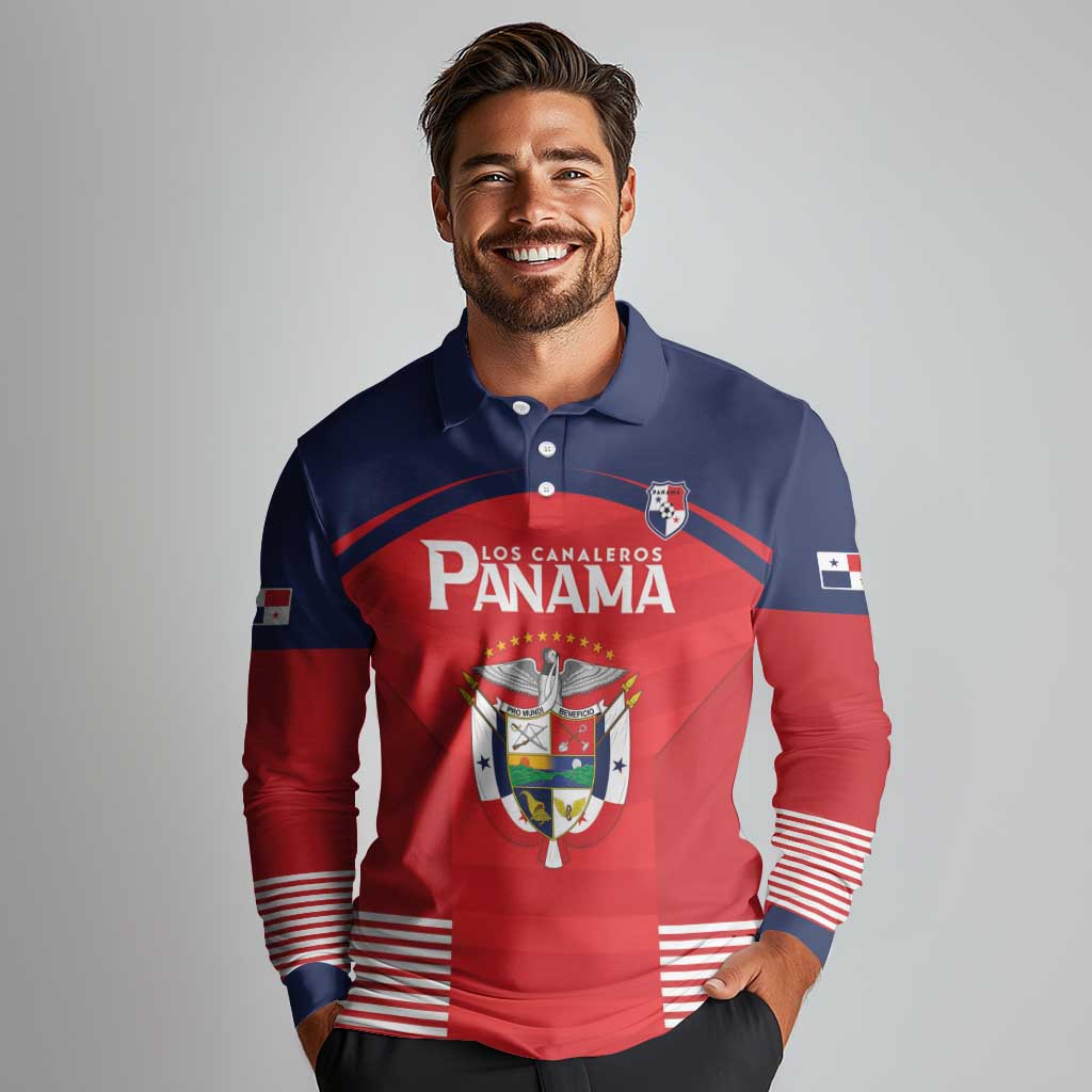 Custom Panama Football Long Sleeve Polo Shirt Go Los Canaleros Go