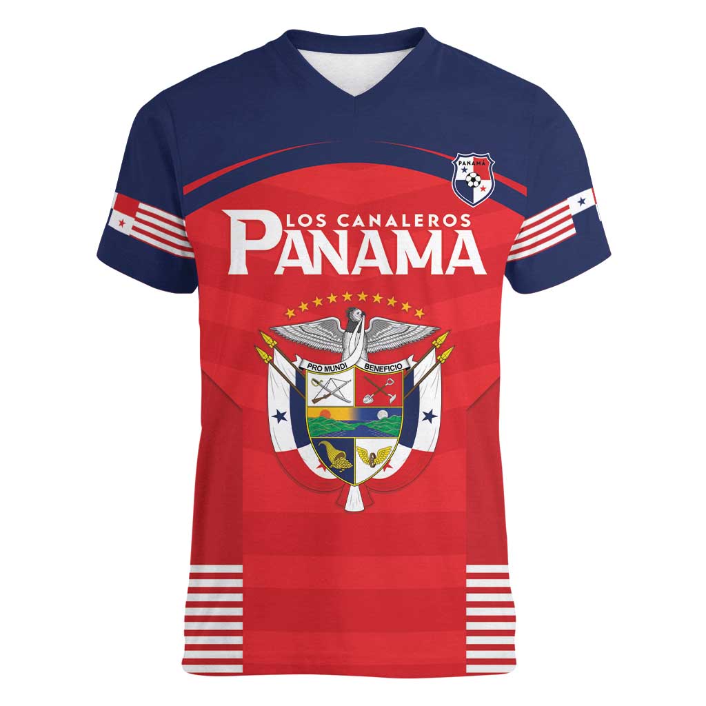 Custom Panama Football Women V-Neck T-Shirt Go Los Canaleros Go