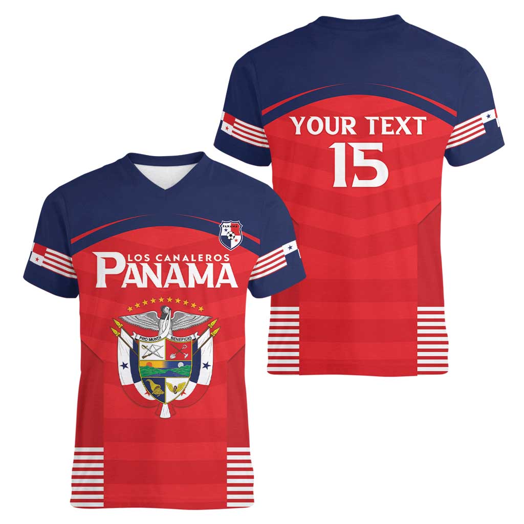 Custom Panama Football Women V-Neck T-Shirt Go Los Canaleros Go