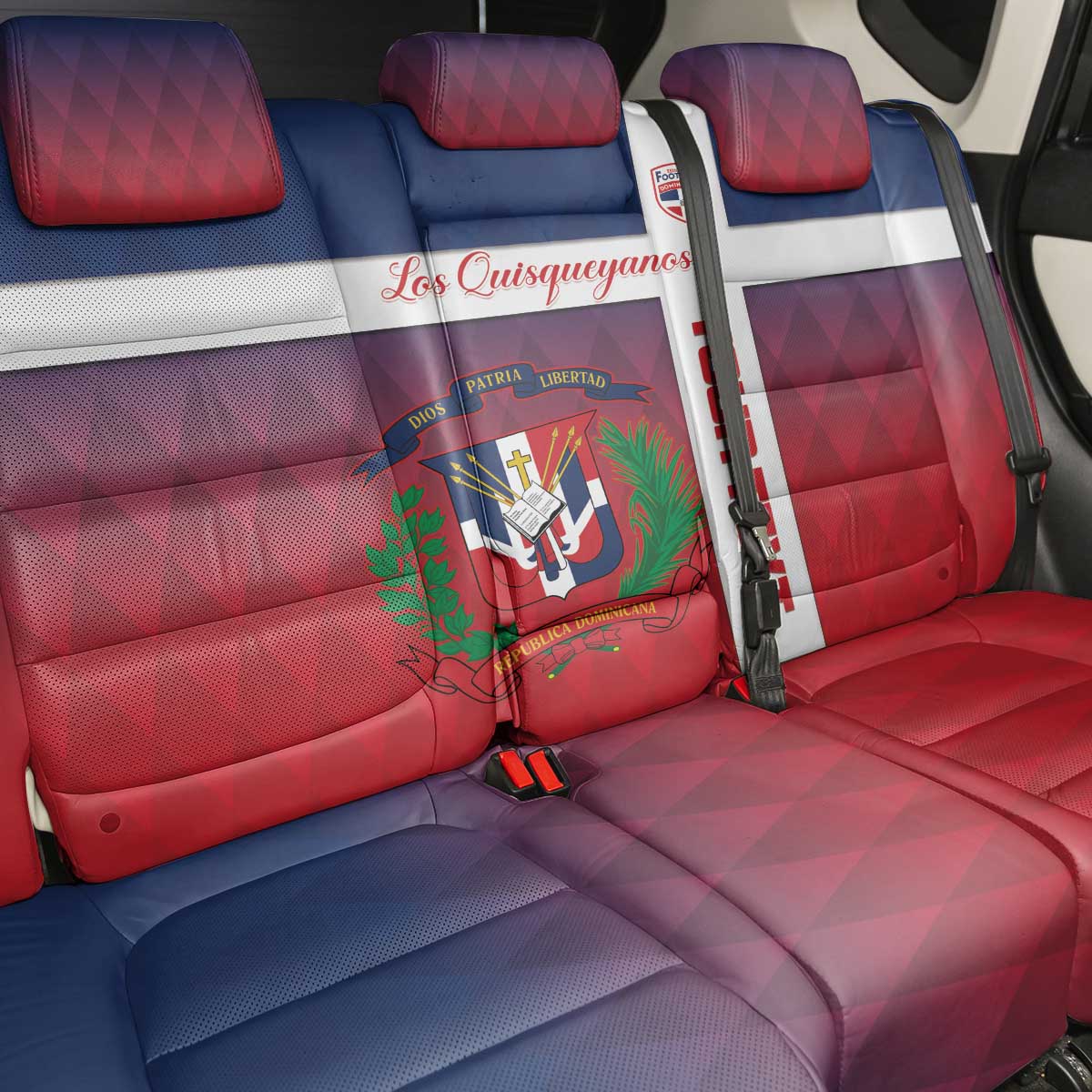 Custom Dominican Republic Football Back Car Seat Cover Come On Los Quisqueyanos