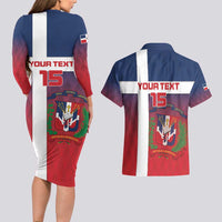 Custom Dominican Republic Football Couples Matching Long Sleeve Bodycon Dress and Hawaiian Shirt Come On Los Quisqueyanos