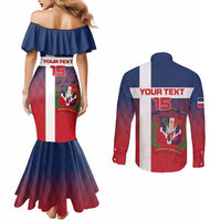 Custom Dominican Republic Football Couples Matching Mermaid Dress and Long Sleeve Button Shirt Come On Los Quisqueyanos