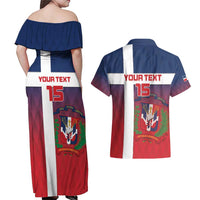 Custom Dominican Republic Football Couples Matching Off Shoulder Maxi Dress and Hawaiian Shirt Come On Los Quisqueyanos