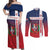 Custom Dominican Republic Football Couples Matching Off Shoulder Maxi Dress and Long Sleeve Button Shirt Come On Los Quisqueyanos