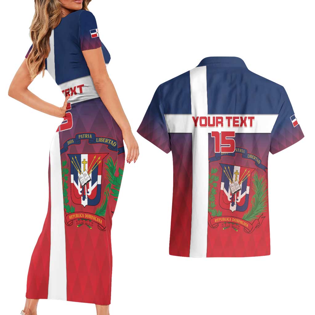Custom Dominican Republic Football Couples Matching Short Sleeve Bodycon Dress and Hawaiian Shirt Come On Los Quisqueyanos