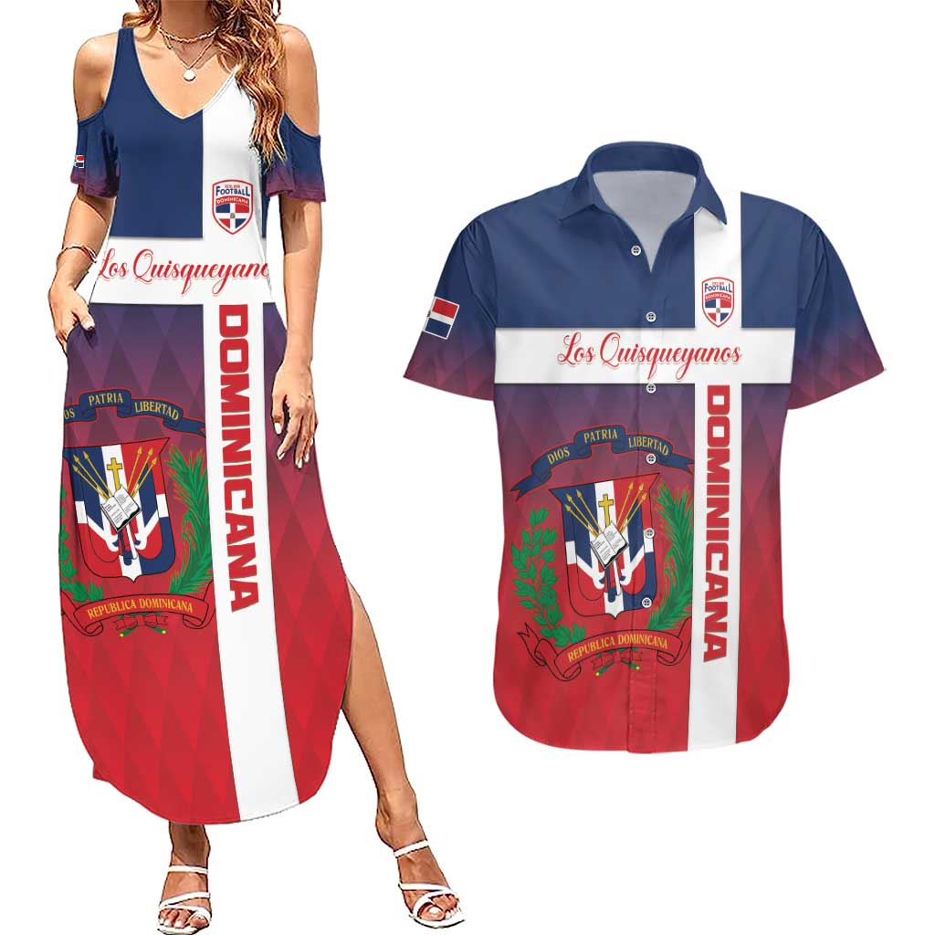 Custom Dominican Republic Football Couples Matching Summer Maxi Dress and Hawaiian Shirt Come On Los Quisqueyanos