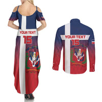 Custom Dominican Republic Football Couples Matching Summer Maxi Dress and Long Sleeve Button Shirt Come On Los Quisqueyanos