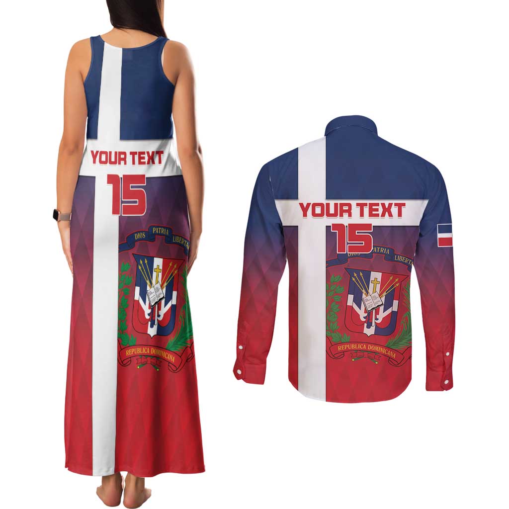 Custom Dominican Republic Football Couples Matching Tank Maxi Dress and Long Sleeve Button Shirt Come On Los Quisqueyanos