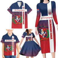 Custom Dominican Republic Football Family Matching Long Sleeve Bodycon Dress and Hawaiian Shirt Come On Los Quisqueyanos