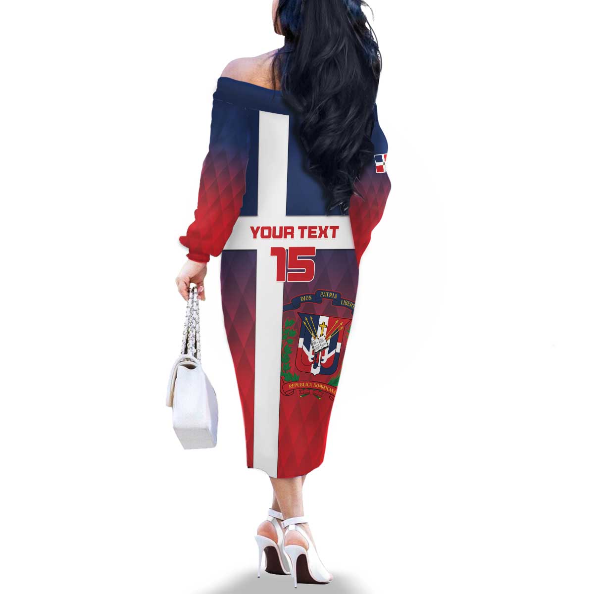 Custom Dominican Republic Football Family Matching Off The Shoulder Long Sleeve Dress and Hawaiian Shirt Come On Los Quisqueyanos