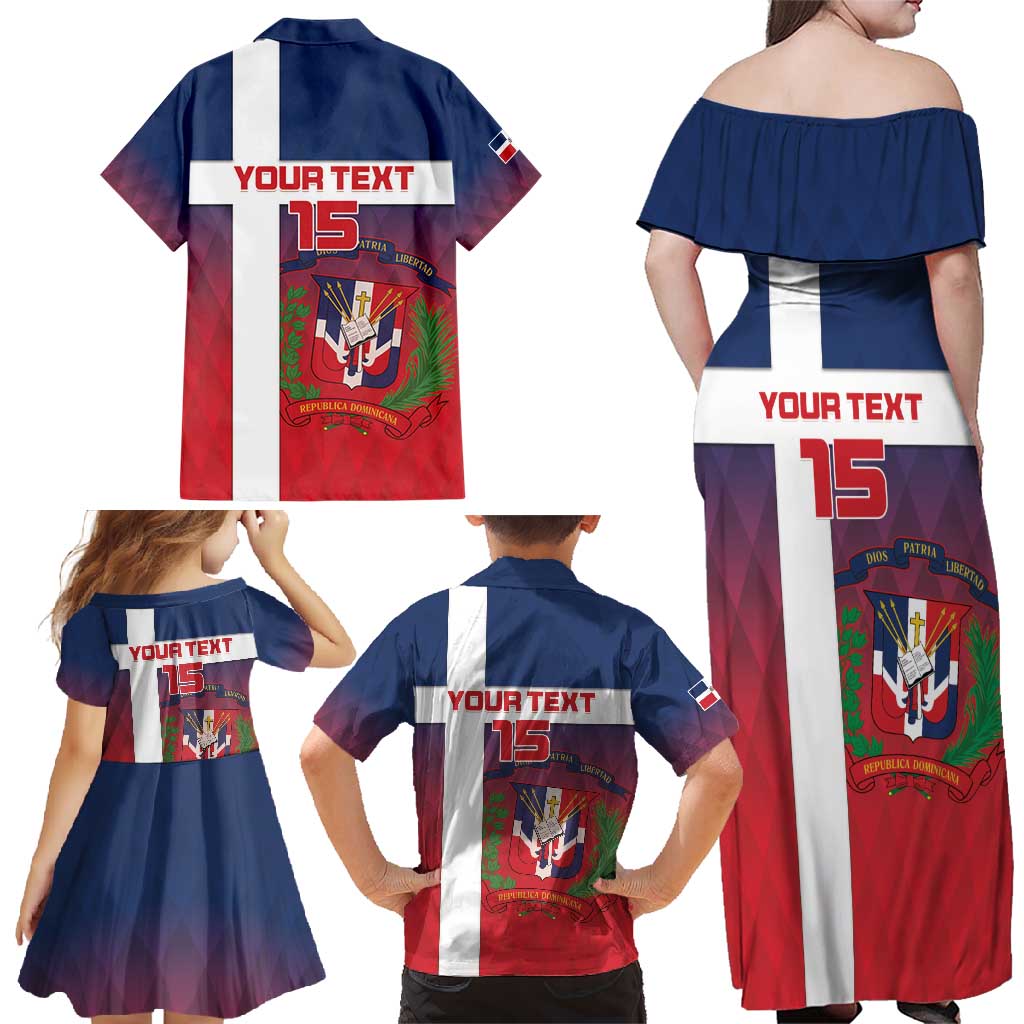 Custom Dominican Republic Football Family Matching Off Shoulder Maxi Dress and Hawaiian Shirt Come On Los Quisqueyanos