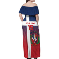 Custom Dominican Republic Football Family Matching Off Shoulder Maxi Dress and Hawaiian Shirt Come On Los Quisqueyanos