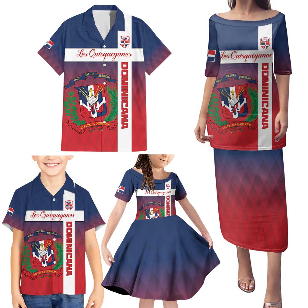 Custom Dominican Republic Football Family Matching Puletasi and Hawaiian Shirt Come On Los Quisqueyanos