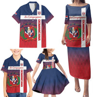 Custom Dominican Republic Football Family Matching Puletasi and Hawaiian Shirt Come On Los Quisqueyanos