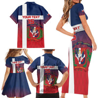 Custom Dominican Republic Football Family Matching Short Sleeve Bodycon Dress and Hawaiian Shirt Come On Los Quisqueyanos