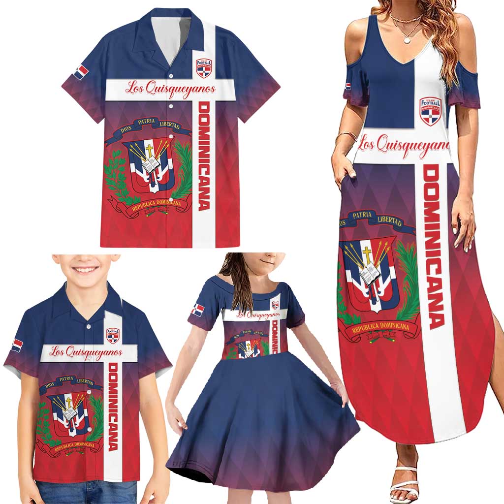Custom Dominican Republic Football Family Matching Summer Maxi Dress and Hawaiian Shirt Come On Los Quisqueyanos