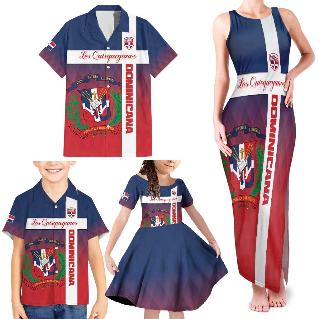 Custom Dominican Republic Football Family Matching Tank Maxi Dress and Hawaiian Shirt Come On Los Quisqueyanos