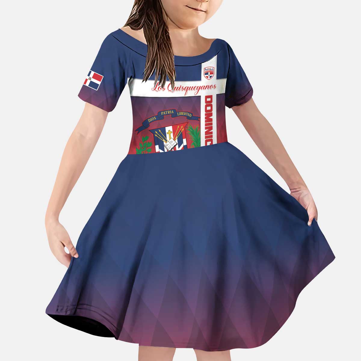 Custom Dominican Republic Football Kid Short Sleeve Dress Come On Los Quisqueyanos