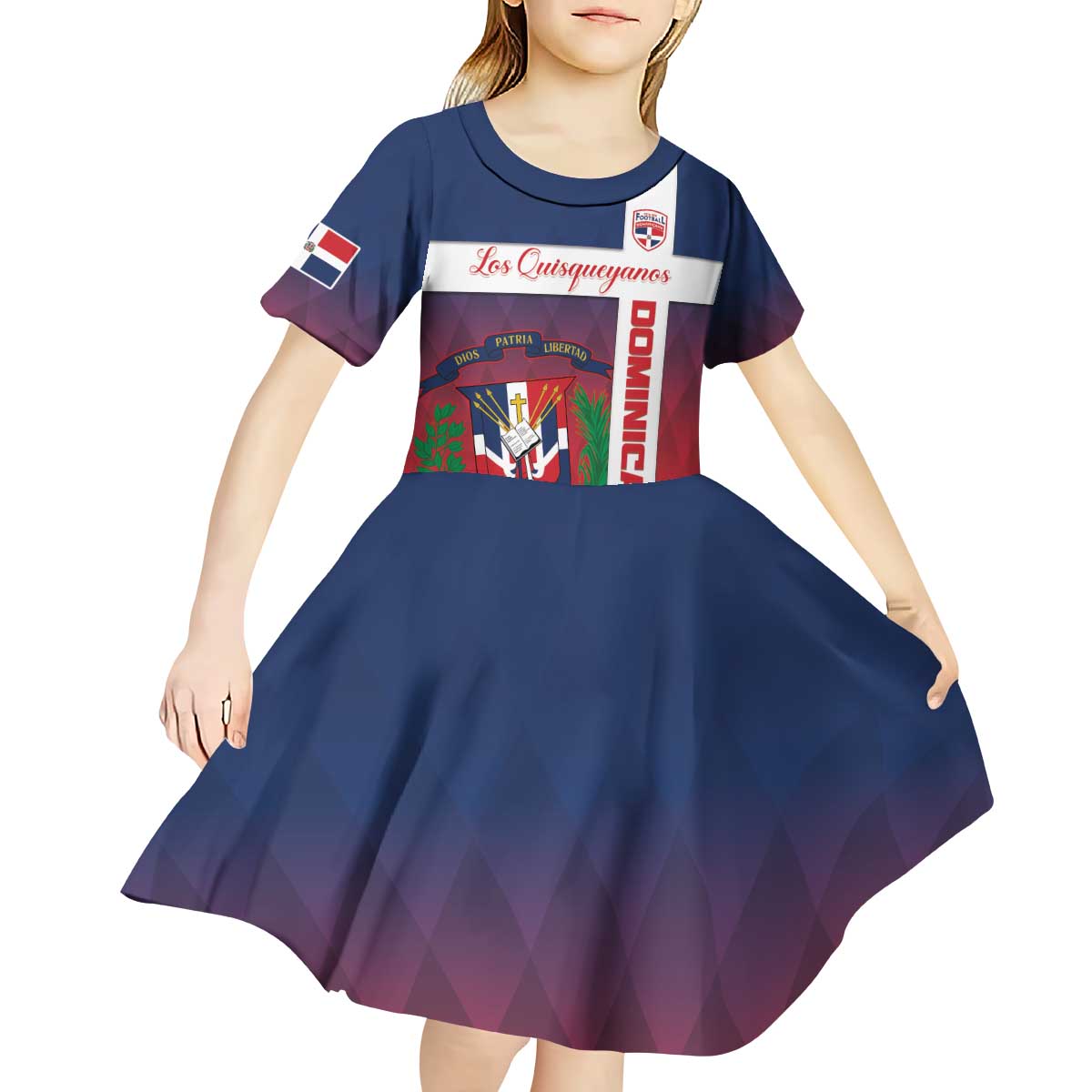 Custom Dominican Republic Football Kid Short Sleeve Dress Come On Los Quisqueyanos