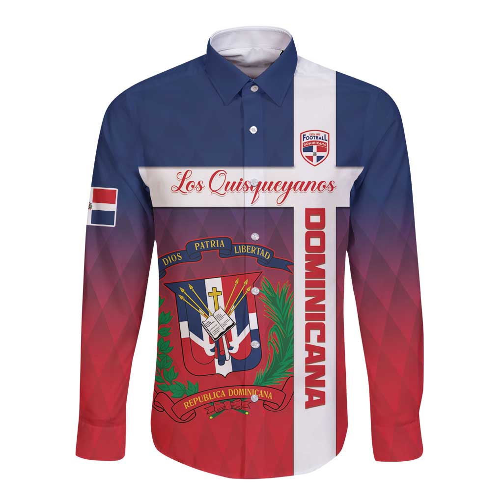 Custom Dominican Republic Football Long Sleeve Button Shirt Come On Los Quisqueyanos