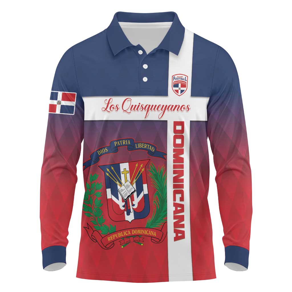 Custom Dominican Republic Football Long Sleeve Polo Shirt Come On Los Quisqueyanos