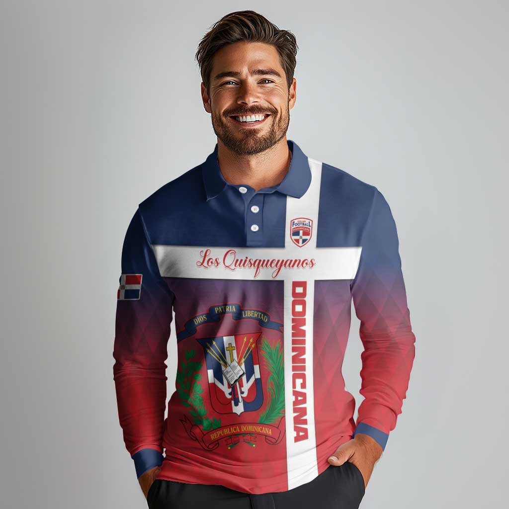 Custom Dominican Republic Football Long Sleeve Polo Shirt Come On Los Quisqueyanos