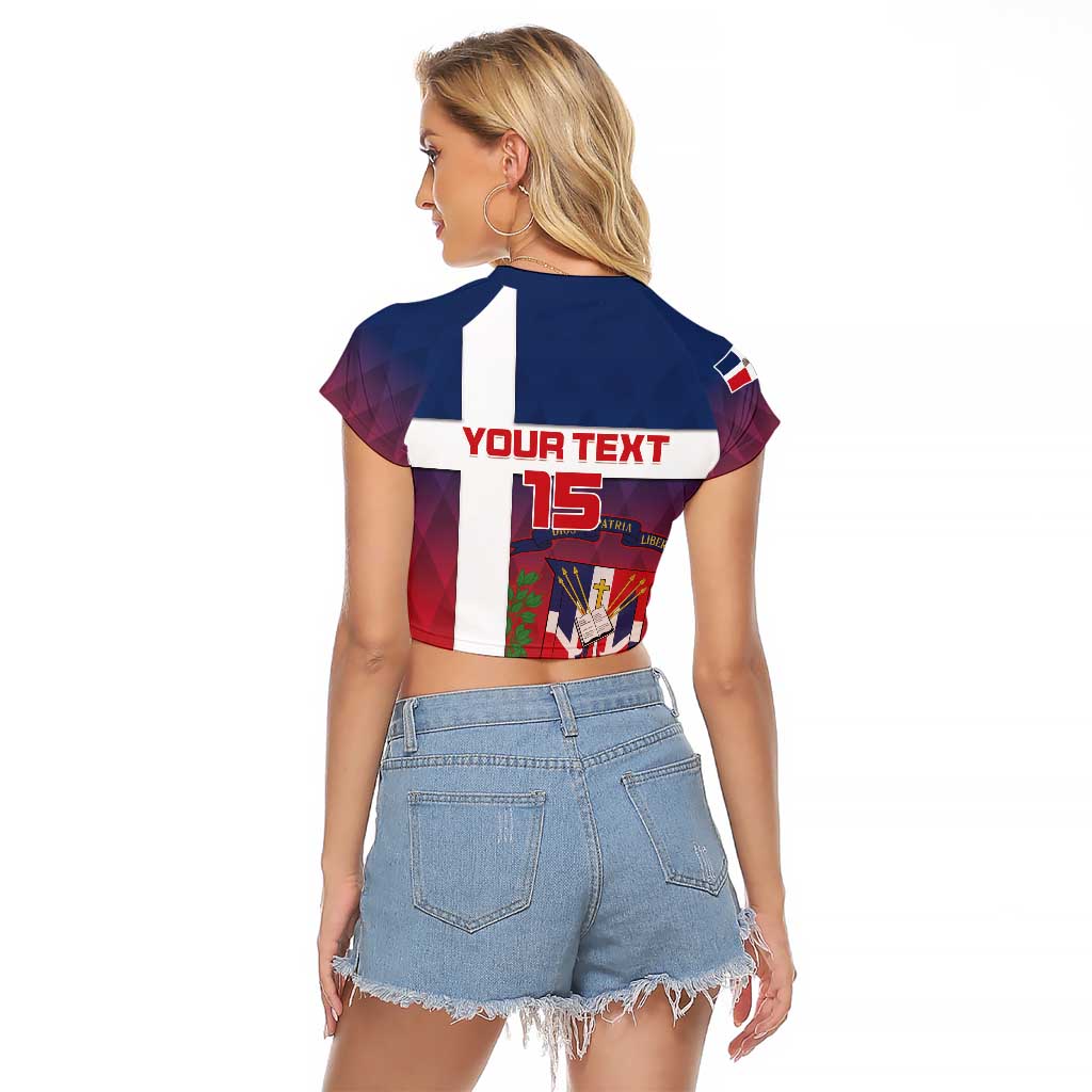 Custom Dominican Republic Football Raglan Cropped T Shirt Come On Los Quisqueyanos