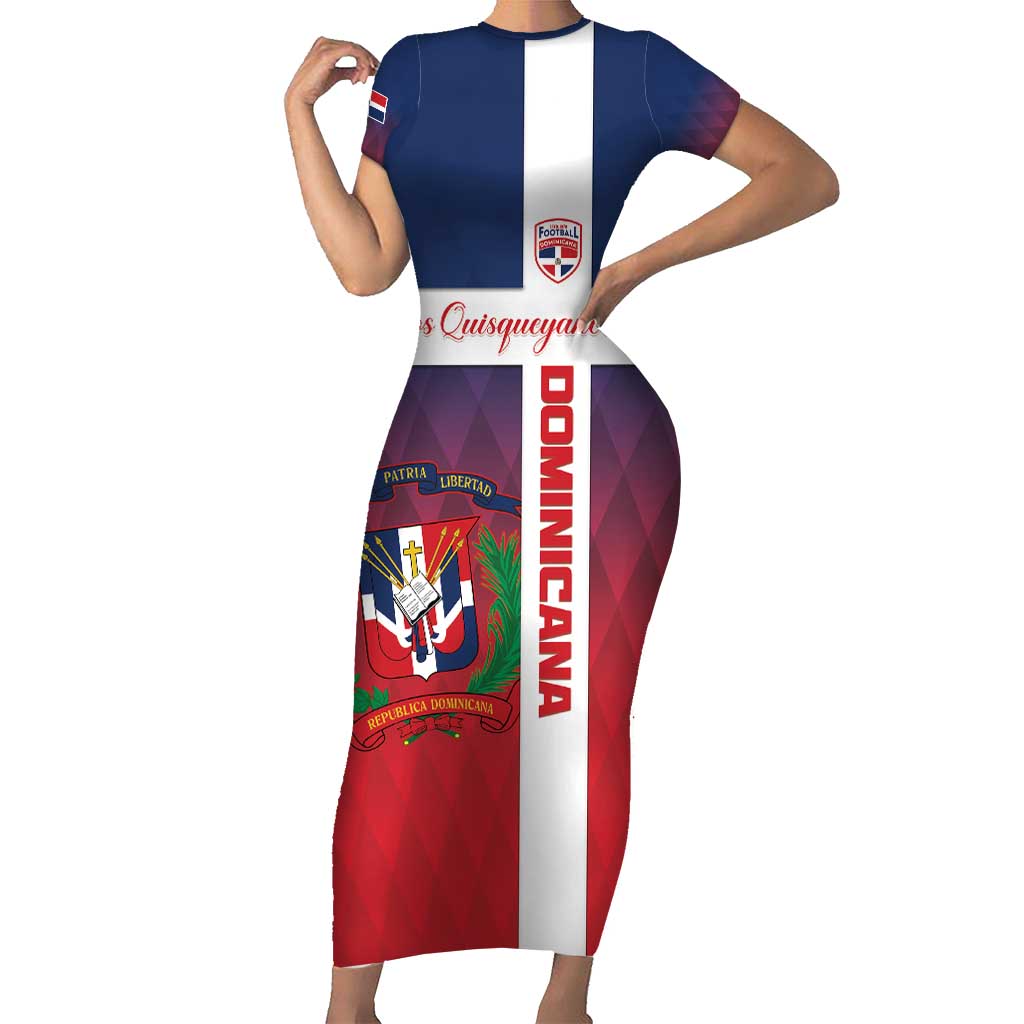 Custom Dominican Republic Football Short Sleeve Bodycon Dress Come On Los Quisqueyanos