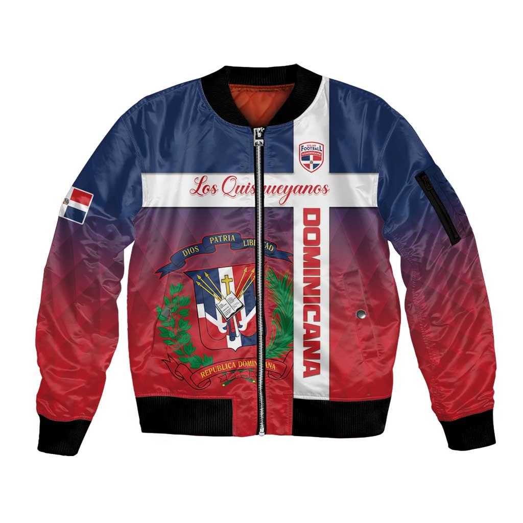 Custom Dominican Republic Football Sleeve Zip Bomber Jacket Come On Los Quisqueyanos