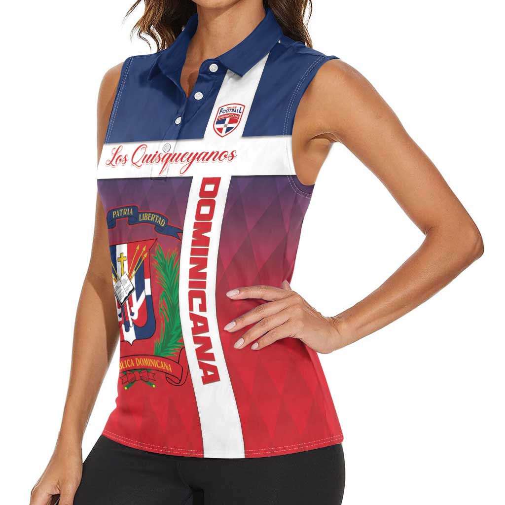Custom Dominican Republic Football Women Sleeveless Polo Shirt Come On Los Quisqueyanos