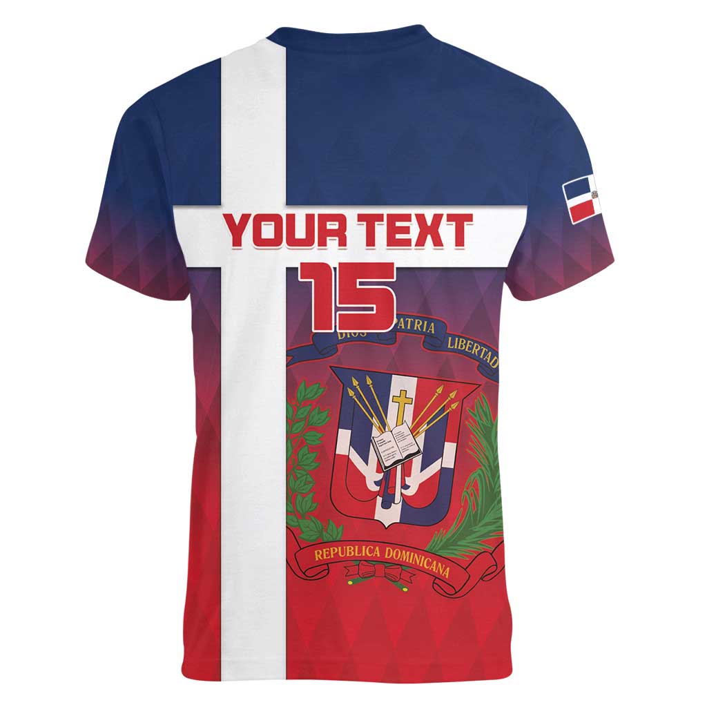 Custom Dominican Republic Football Women V-Neck T-Shirt Come On Los Quisqueyanos