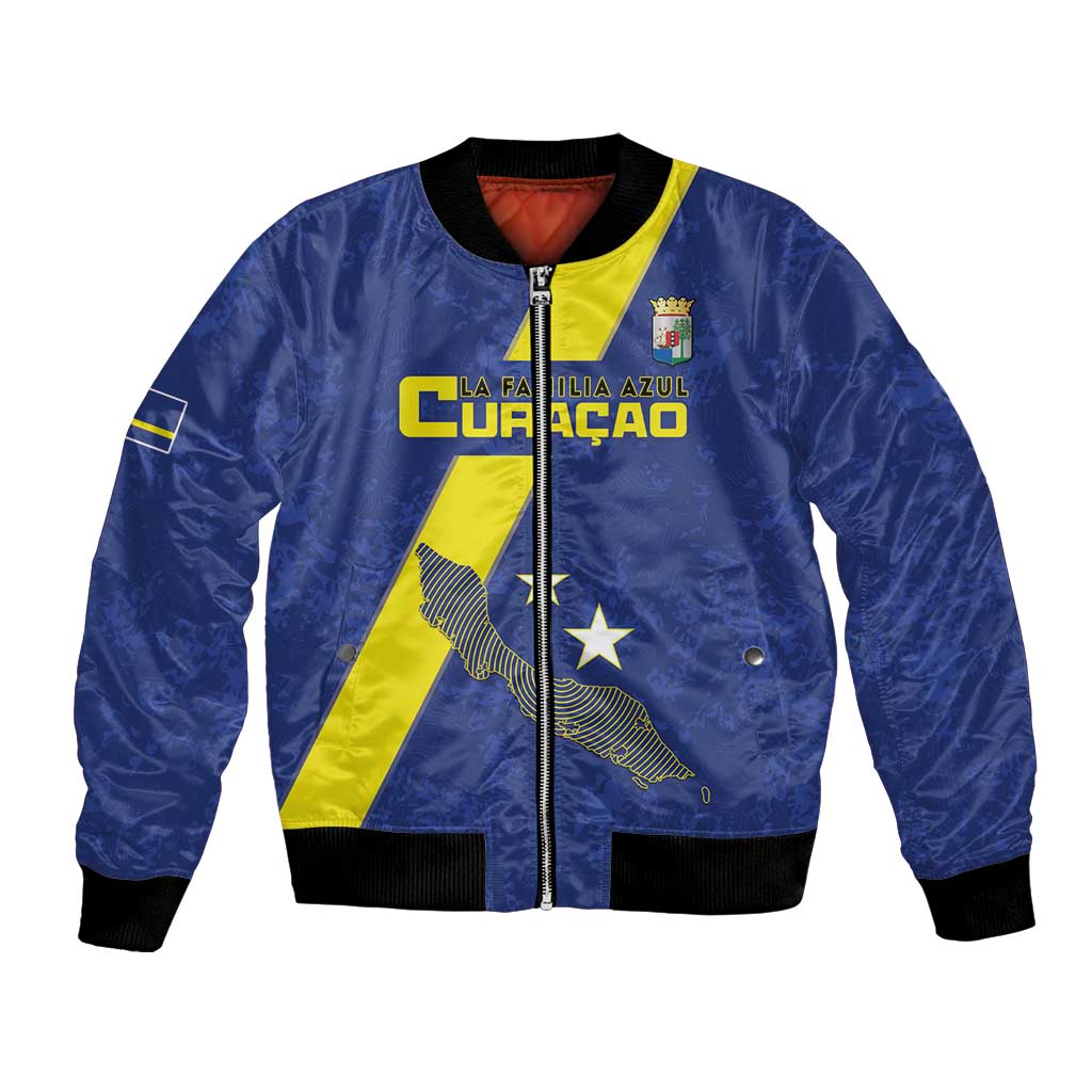 Custom Curacao Football Bomber Jacket Go La Familia Azul
